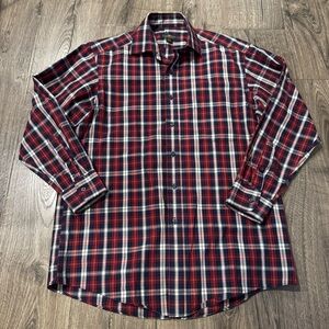 Club Room Red and Blue Checkered Men's Shirt plaid regular fit size 15 1/2 32/33